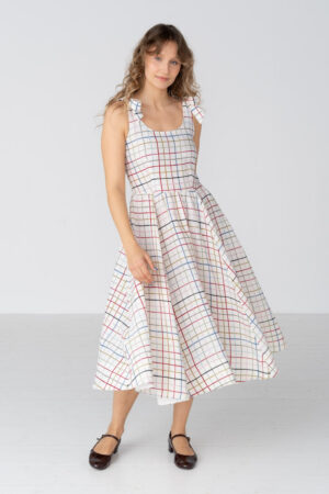 Amelia – Tie Shoulder Linen Midi Dress