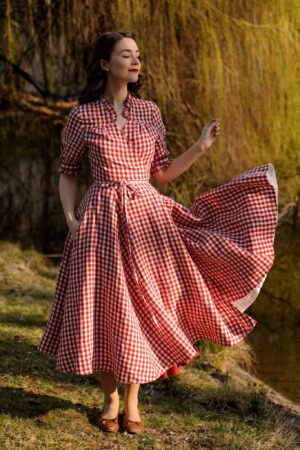 Darcy – Short Sleeve Ruffled V-Neckline Linen Wrap Dress