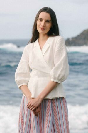 Gaia – Linen Wrap Shirt with Notch Collar