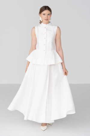 Peplum – Linen Vest with Mandarin Collar